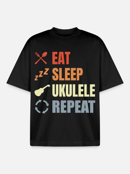 Eat Sleep Ukulele Repeat - Boxy Heavyweight Unisex Organic T-Shirt von Stanley/Stella - Schwarz