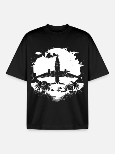 Airplane Sketch - Boxy Heavyweight Unisex Organic T-Shirt by Stanley/Stella - black