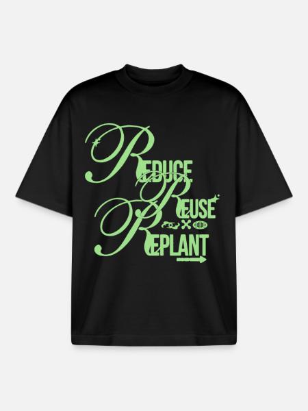 Réduire Réutiliser Replanter Déclaration - T-shirt unisexe boxy épais biologique Stanley/Stella - noir