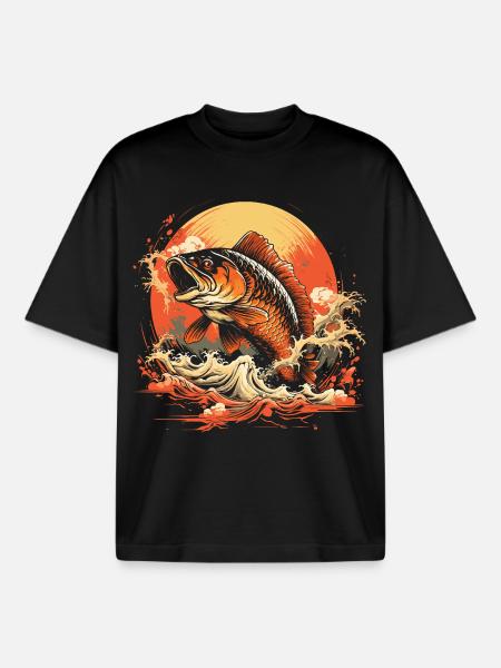 Illustration de pêche - T-shirt unisexe boxy épais biologique Stanley/Stella - noir