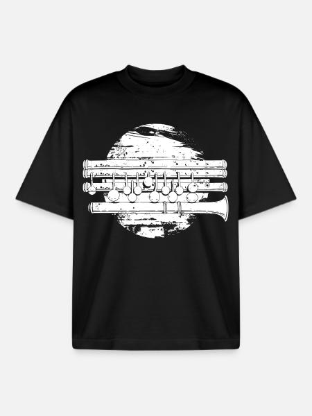 Flute Drawing - Boxy Heavyweight Unisex Organic T-Shirt by Stanley/Stella - black