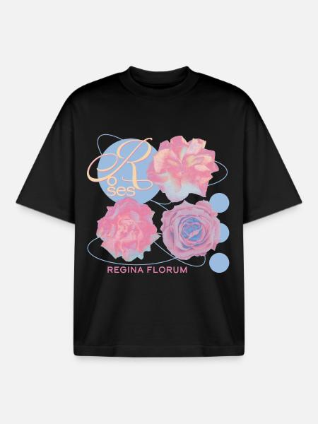 Regina Florum – Unusual rose design - Boxy Heavyweight Unisex Organic T-Shirt by Stanley/Stella - black