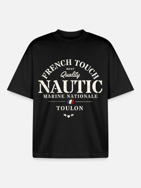 Authentic Toulon Marine Nautical Design - Boxy Heavyweight Unisex Organic T-Shirt by Stanley/Stella - black