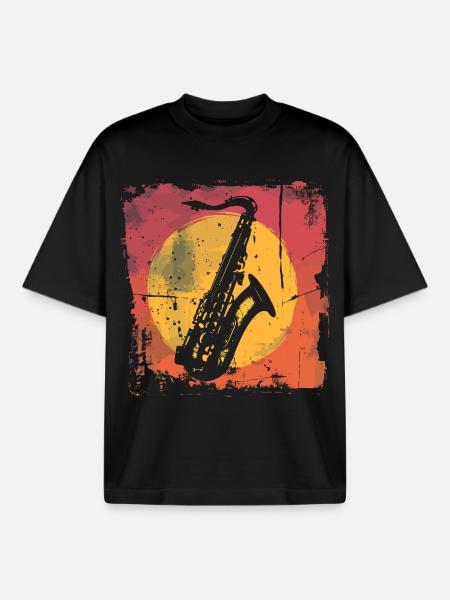 Saxophone Vaporwave - Boxy Heavyweight Unisex Organic T-Shirt by Stanley/Stella - black
