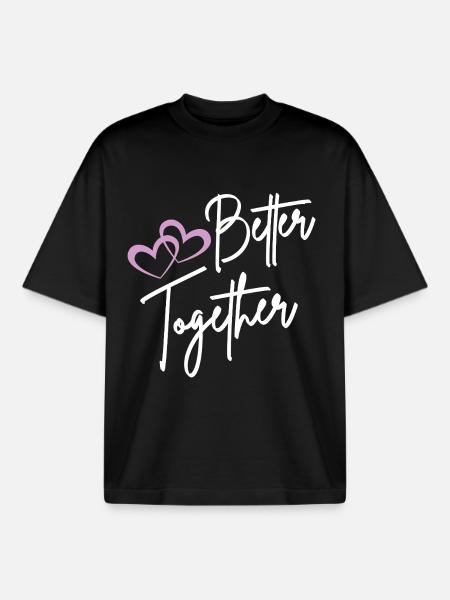 Better Together Script Hearts - T-shirt unisexe boxy épais biologique Stanley/Stella - noir
