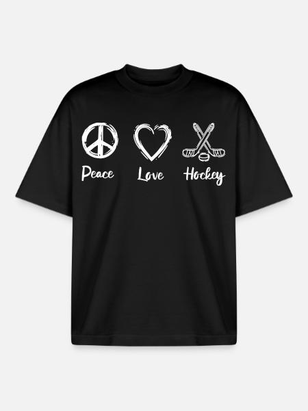 Peace Love Hockey - Boxy Heavyweight Unisex Organic T-Shirt by Stanley/Stella - black