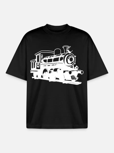 Locomotive Drawing - Boxy Heavyweight Unisex Organic T-Shirt by Stanley/Stella - black