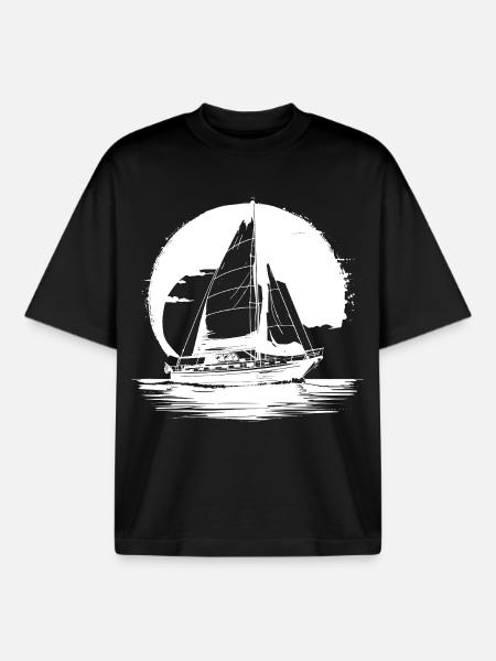 Sailing Drawing - Boxy Heavyweight Unisex Organic T-Shirt by Stanley/Stella - black