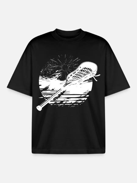 Lacrosse Stick Graphic - Boxy Heavyweight Unisex Organic T-Shirt by Stanley/Stella - black