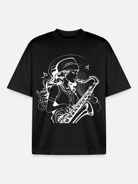 Saxophonist Sketch - Boxy Heavyweight Unisex Organic T-Shirt by Stanley/Stella - black