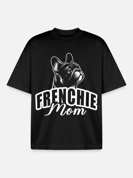 "Frenchie Mom" with dog head - Boxy Heavyweight Unisex Organic T-Shirt by Stanley/Stella - black