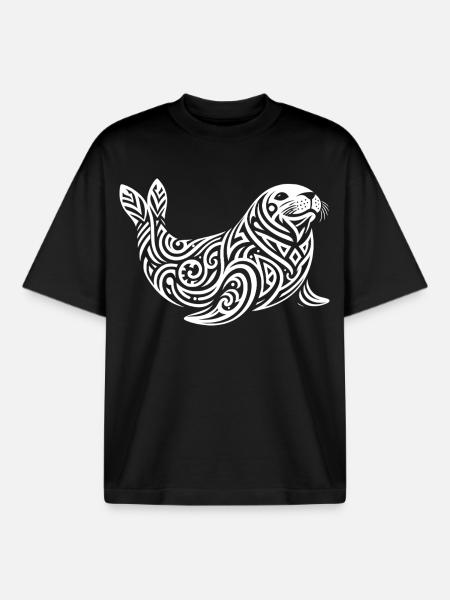 Phoque Tribal - T-shirt unisexe boxy épais biologique Stanley/Stella - noir