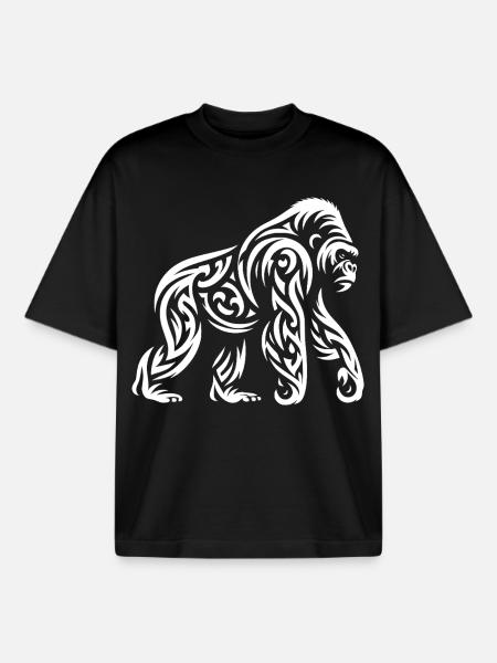 Gorille tribal - T-shirt unisexe boxy épais biologique Stanley/Stella - noir