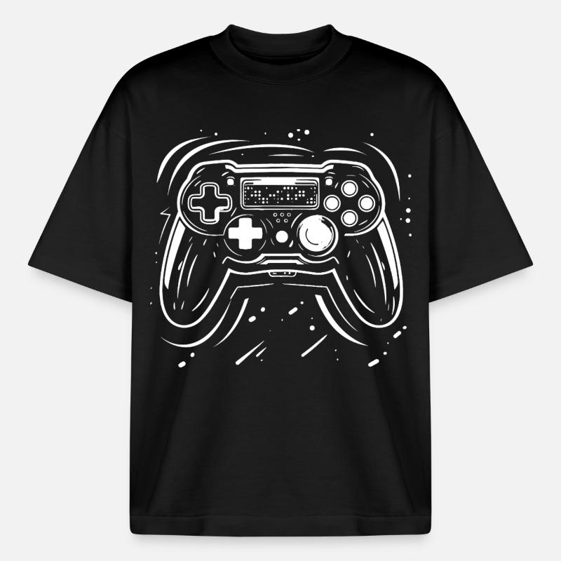 Gaming Controller Drawing - Heavyweight Boxy Unisex T-Shirt by Stanley/Stella - black
