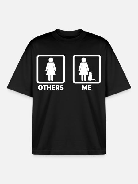 Cat Owner Stick Figures - Boxy Heavyweight Unisex Organic T-Shirt by Stanley/Stella - black