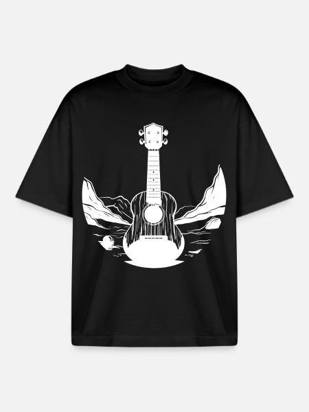Ukulele Graphics - Boxy Heavyweight Unisex Organic T-Shirt by Stanley/Stella - black