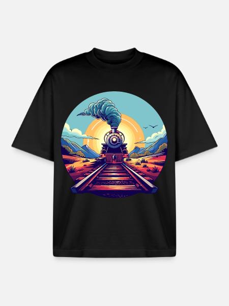 Railway Portrait - Boxy Heavyweight Unisex Organic T-Shirt by Stanley/Stella - black