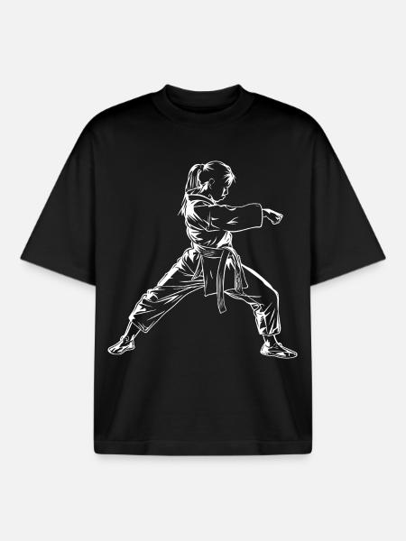 Karate Mädchen Skizze - Boxy Heavyweight Unisex Organic T-Shirt von Stanley/Stella - Schwarz