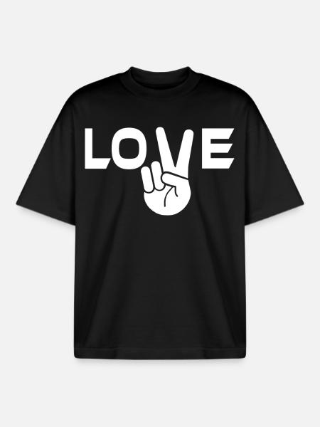 Love victory sign hand - Boxy Heavyweight Unisex Organic T-Shirt by Stanley/Stella - black