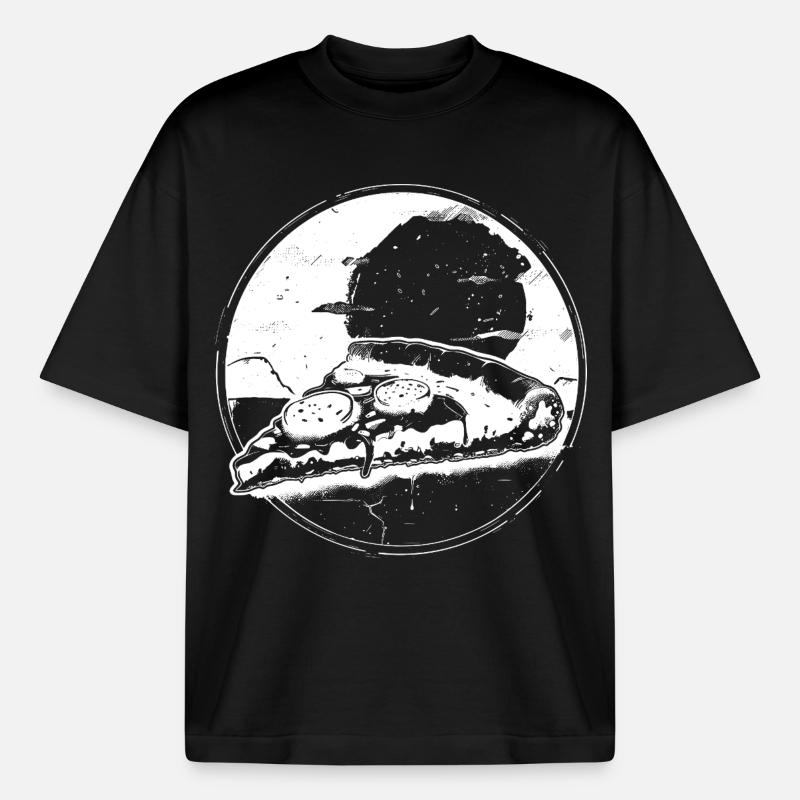 Dessin de pièce de pizza - T-shirt unisexe boxy épais biologique Stanley/Stella - noir