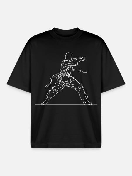 Karate Line Drawing - Boxy Heavyweight Unisex Organic T-Shirt by Stanley/Stella - black