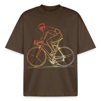 Radfahrer Line Art Retro - Boxy Heavyweight Unisex Organic T-Shirt von Stanley/Stella - Dunkelbraun - Vorne - AI Model Male 185 light (185cm) & AI Model Female 172 dark (172cm)