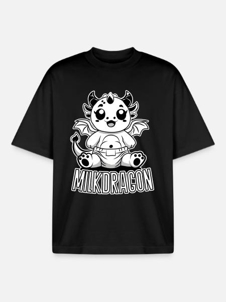Milk Dragon – Cute Baby Dragon in Diaper - Boxy Heavyweight Unisex Organic T-Shirt by Stanley/Stella - black