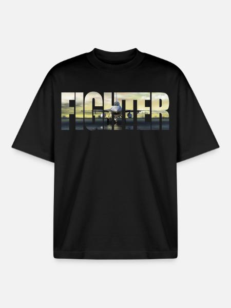 Fighter F-16 Fighting Falcon - Boxy Heavyweight Unisex Organic T-Shirt by Stanley/Stella - black