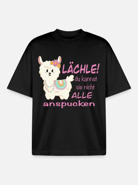 Lama Lächle! lustiger Spruch - Boxy Heavyweight Unisex Organic T-Shirt von Stanley/Stella - Schwarz
