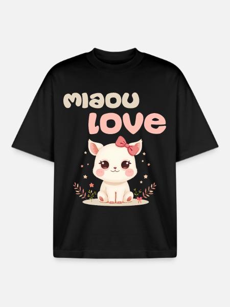 Meow Love Character by Helfspawn - Boxy Heavyweight Unisex Organic T-Shirt by Stanley/Stella - black