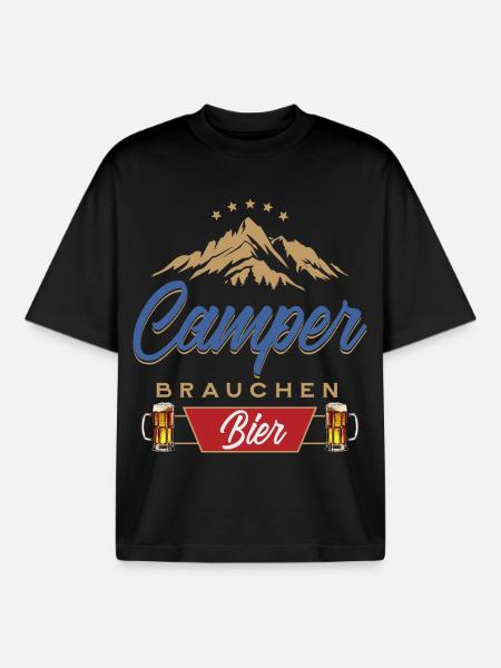 Camper brauchen Bier Campen - Boxy Heavyweight Unisex Organic T-Shirt von Stanley/Stella - Schwarz