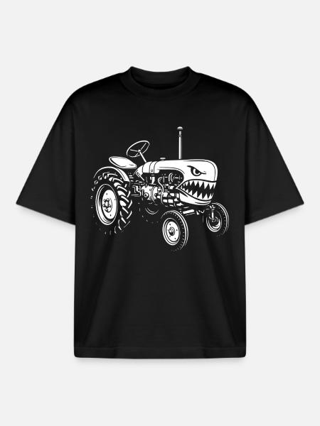 Shark Tractor Attack - Boxy Heavyweight Unisex Organic T-Shirt by Stanley/Stella - black