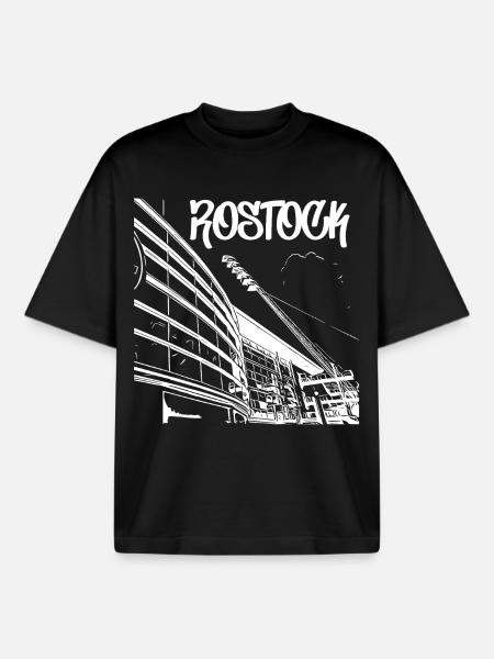 Rostock Skyline Stadium View - Boxy Heavyweight Unisex Organic T-Shirt by Stanley/Stella - black