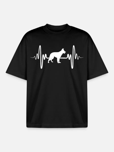 German Shepherd Heartbeat - Boxy Heavyweight Unisex Organic T-Shirt by Stanley/Stella - black