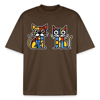Illustration cubiste d’un chat et d’un chien - T-shirt unisexe boxy épais biologique Stanley/Stella - marron foncé - Devant - AI Model Male 185 light (185cm) & AI Model Female 172 dark (172cm)