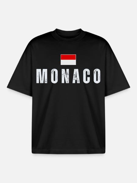 Monaco flag, Monegasque pride - Boxy Heavyweight Unisex Organic T-Shirt by Stanley/Stella - black