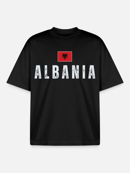 Albanian flag, Albanian pride - Boxy Heavyweight Unisex Organic T-Shirt by Stanley/Stella - black