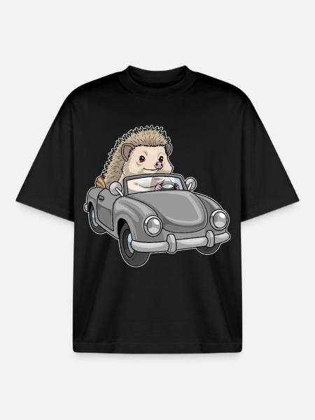 Voiture hérisson - T-shirt unisexe boxy épais biologique Stanley/Stella - noir