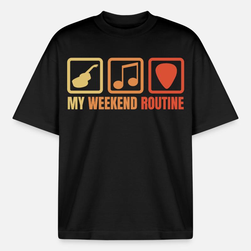 Routine du week-end guitariste - T-shirt unisexe épais coupe boxy Stanley/Stella - noir