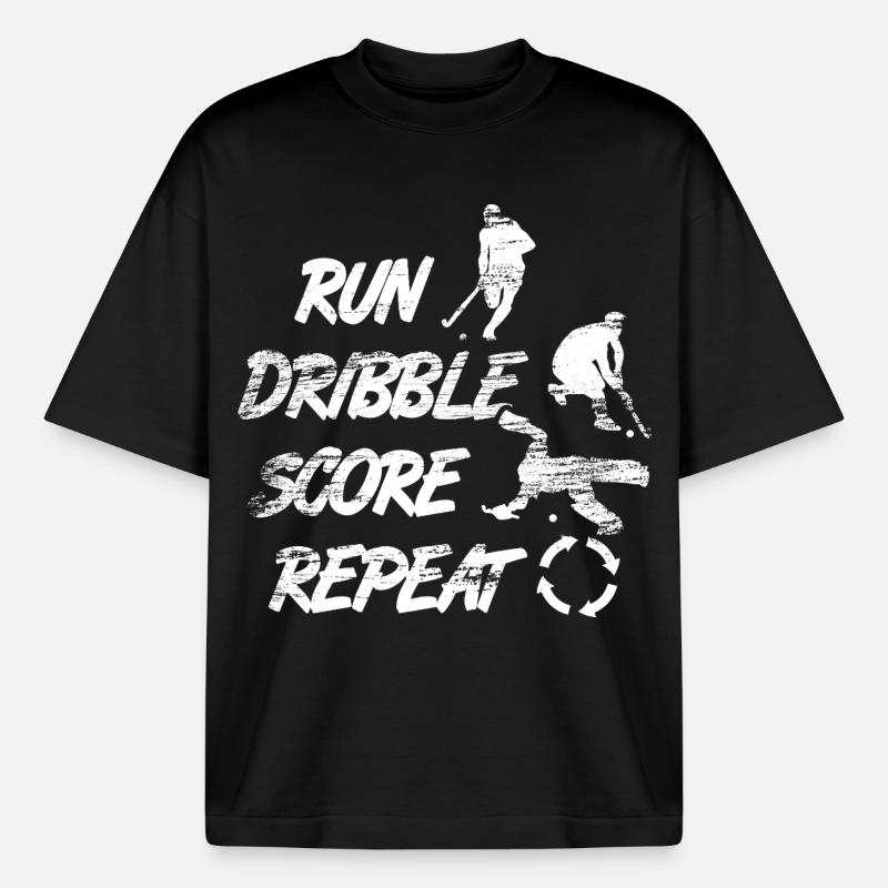 Courir, dribbler, marquer, répéter - T-shirt unisexe boxy épais biologique Stanley/Stella - noir