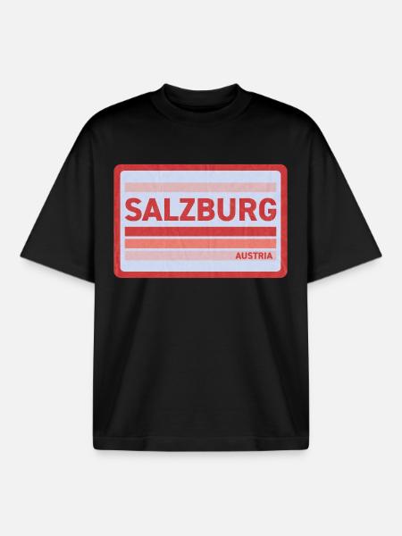 Salzburg Retro Style Print - Boxy Heavyweight Unisex Organic T-Shirt by Stanley/Stella - black