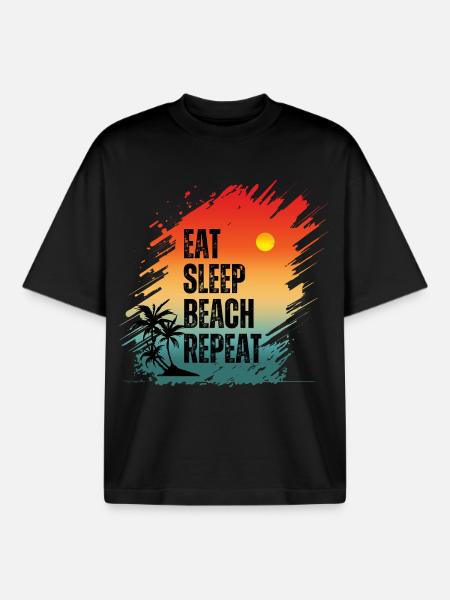 EAT SLEEP BEACH REPEAT - Boxy Heavyweight Unisex Organic T-Shirt by Stanley/Stella - black