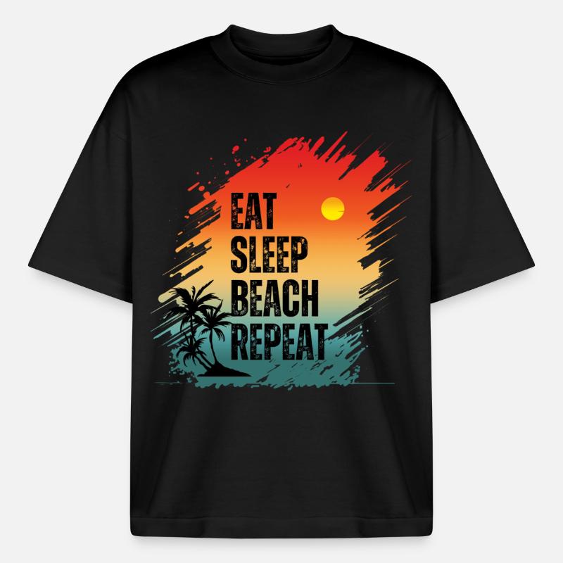 MANGER DORMIR PLAGE RÉPÉTER - T-shirt unisexe boxy épais biologique Stanley/Stella - noir