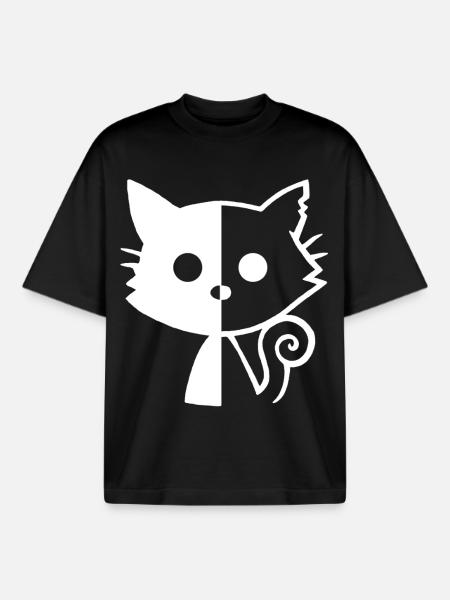White Kitten Yin and Yang - Boxy Heavyweight Unisex Organic T-Shirt by Stanley/Stella - black