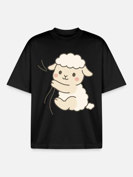Cuddle Lamb Love - Boxy Heavyweight Unisex Organic T-Shirt by Stanley/Stella - black