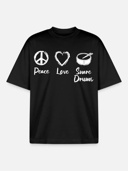 Peace Love Snare Drums - Boxy Heavyweight Unisex Organic T-Shirt by Stanley/Stella - black
