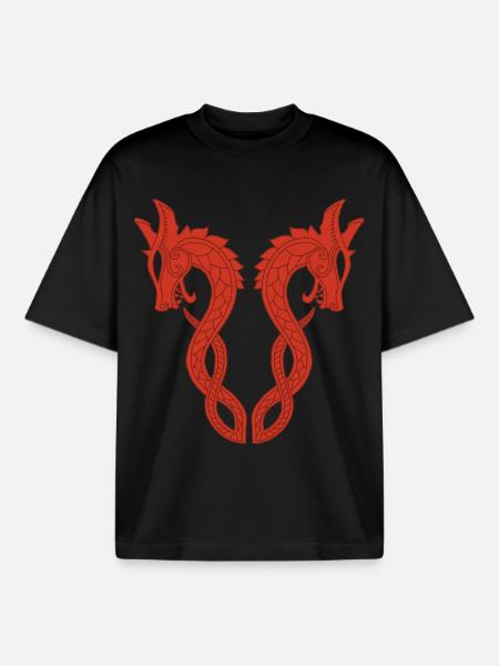 Red two-headed dragon - Boxy Heavyweight Unisex Organic T-Shirt by Stanley/Stella - black