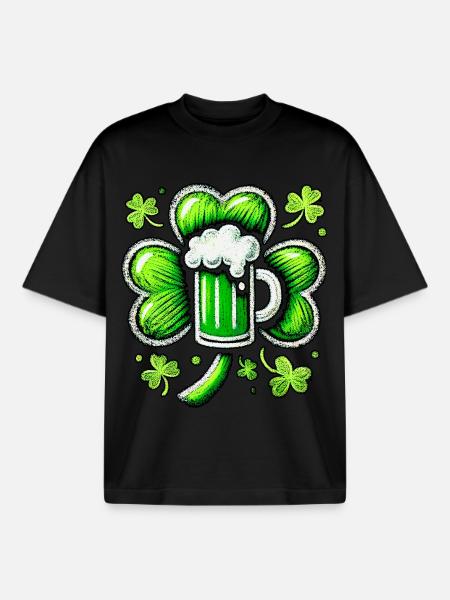 Green Pastel St. Patrick's Beer Design - Boxy Heavyweight Unisex Organic T-Shirt by Stanley/Stella - black