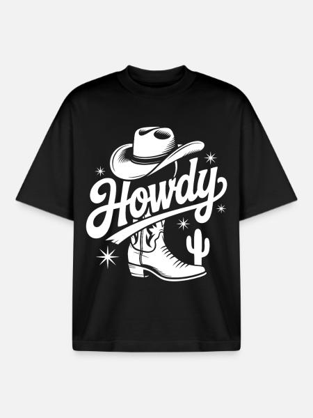 Western Cowboy Hat Design - Boxy Heavyweight Unisex Organic T-Shirt by Stanley/Stella - black