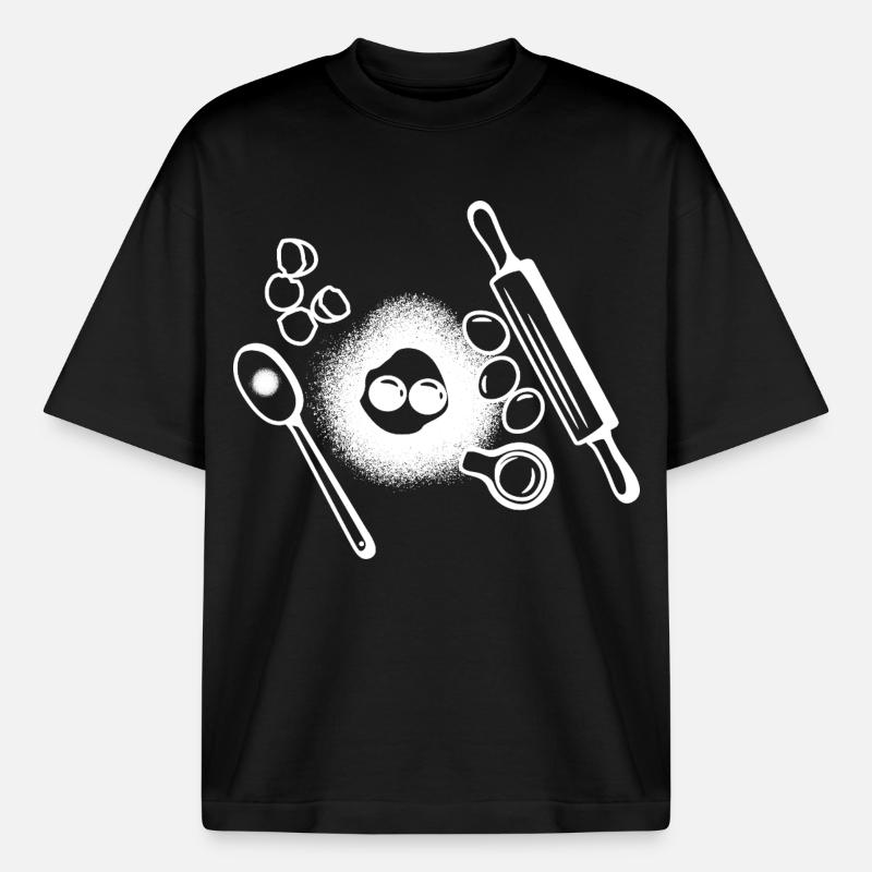 Dessin des ingrédients de cuisson - T-shirt unisexe boxy épais biologique Stanley/Stella - noir